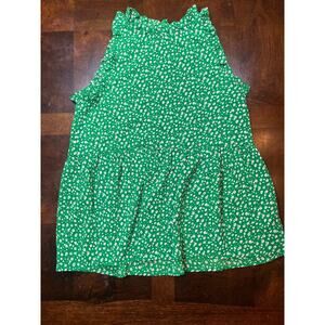 Betsey’s Boutique Shop Green Floral Ruffle Tank Top Size Small Ditsy Daisy Print